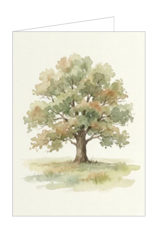 Watercolor oak tree card